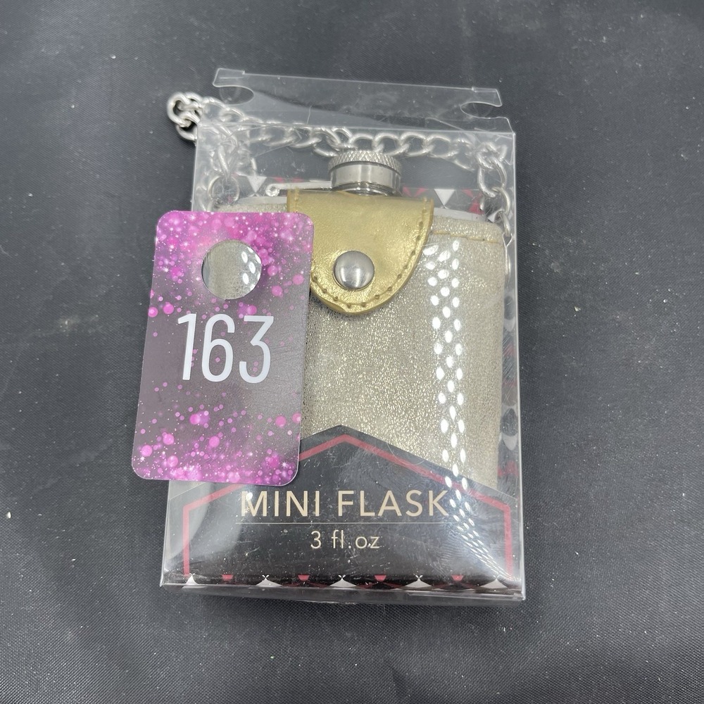 Ladies Wild Eye Mini‎ Flask Gold W Steel Chain